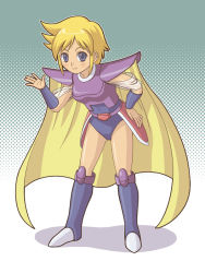 Rule 34 | 1girl, armor, blonde hair, blue eyes, cape, faye, female focus, final fantasy, final fantasy mystic quest, full body, kt, solo