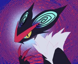 abstract_background animal_focus animated animated_gif aqua_sclera black_fur claws colored_sclera gen_6_pokemon kamikiririp looping_animation lowres nintendo no_humans noivern open_mouth pokemon pokemon_(creature) solo teeth upper_body white_fur yellow_eyes