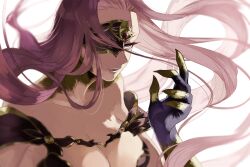 1girl breasts cleavage eye_mask fate/grand_order fate_(series) fingernails floating_hair gorgon_(fate) goshiko86g large_breasts long_hair medusa_(fate) parted_bangs purple_eyes purple_hair rider sharp_fingernails solo very_long_hair
