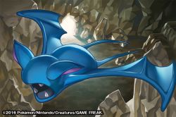 2016 bat_(animal) cave creature fangs flying full_body gen_1_pokemon match_(idleslumber) nintendo no_humans official_art pokemon pokemon_(creature) pokemon_tcg rock solo watermark zubat