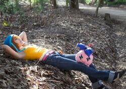 1girl cosplay_photo denim digimon digimon_adventure jeans pants photo_(medium) takenouchi_sora tree winrockbell