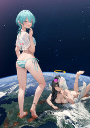 Rule 34 | 2girls, absurdres, ass, barefoot, bikini, butt crack, feet, giant, giantess, highres, multiple girls, swimsuit, tagme, welt (kinsei koutenkyoku)