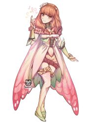 Rule 34 | 1girl, armband, bug, butterfly, celica (fire emblem), celica (resplendent) (fire emblem), dress, earrings, fairy, fairy wings, fire emblem, fire emblem echoes: shadows of valentia, fire emblem heroes, flower, flower armlet, green armband, green shoes, hair flower, hair ornament, highres, hinahaii, insect, jewelry, long hair, looking at viewer, magic, nintendo, official alternate costume, pink dress, pink thighhighs, princess, red eyes, red hair, shoes, thighhighs, wings