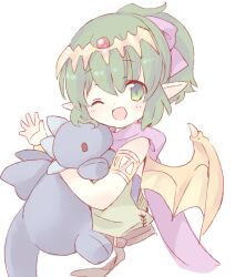 1girl ;d armlet dragon_wings fire_emblem fire_emblem:_mystery_of_the_emblem fire_emblem_heroes green_eyes green_hair holding holding_stuffed_toy jewelry looking_at_viewer nintendo official_alternate_costume official_alternate_hairstyle one_eye_closed open_mouth pointy_ears ponytail short_hair short_ponytail smile solo stuffed_animal stuffed_dragon stuffed_toy teu_(navy) tiara tiki_(fire_emblem) tiki_(young)_(dragon&#039;s_progeny)_(fire_emblem) tiki_(young)_(fire_emblem) wings