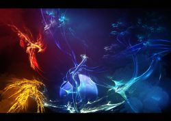 animal_focus articuno bird creatures_(company) electricity fractal full_moon game_freak gen_1_pokemon gen_2_pokemon legendary_pokemon lugia moltres moon nintendo no_humans pokemon pokemon_(creature) tuooneo zapdos