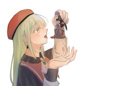Rule 34 | 2girls, absurdres, amoris (bang dream!), ascot, bang dream!, bang dream! it&#039;s mygo!!!!!, black capelet, black thighhighs, capelet, commentary, earrings, green brooch, green hair, hat, high heels, highres, holding, holding mini person, jewelry, kaeru (kaeee41917105), long hair, mini person, minigirl, mortis (bang dream!), mortis (costume) (bang dream!), mortis (persona) (bang dream!), multiple girls, open mouth, purple hair, red hat, red shoes, red shorts, shoes, short hair, shorts, simple background, thighhighs, tongue, tongue out, wakaba mutsumi, white ascot, white background, yuri, yuutenji nyamu