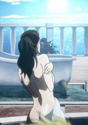 Rule 34 | ass, ass focus, covering breasts, covering privates, jojo no kimyou na bouken, lisa lisa, naked towel, towel, towel around waist