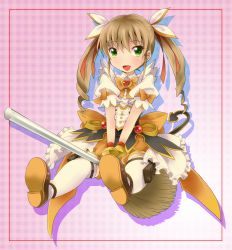 Rule 34 | 10s, 1girl, :d, bad id, bad pixiv id, blush, bow, broom, dog days, dress, female focus, frills, green eyes, heart, long hair, michii yuuki, open mouth, rebecca anderson, smile, solo, thighhighs, twintails
