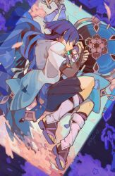 1boy animal_print armor artist_name bird_print black_bridal_gauntlets black_leggings black_shorts blue_cape blue_hat blue_sleeves bridal_gauntlets cape curled_up dated doll evercelle facing_to_the_side falling_petals fetal_position fingernails furisode genshin_impact gold hakama hakama_shorts hands_up hat highres holding holding_doll japanese_armor japanese_clothes jingasa kimono kote kurokote layered_sleeves leg_warmers leggings lying male_focus mandala on_side petals pink_petals pleated_shorts purple_rope purple_sandals rope sandals scaramouche_(genshin_impact) short_sleeves shorts sleeping solo stirrup_legwear stuffed_toy tassel toeless_legwear toenails toes unconscious unworn_headwear wanderer_(genshin_impact) white_kimono white_leg_warmers white_sleeves zouri