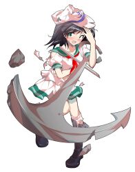 Rule 34 | 1girl, :o, alphes (style), anchor, anchor symbol, arm up, black boots, black hair, blush, boots, collarbone, commentary request, dairi, damaged, full body, green eyes, green sailor collar, hand on own head, hat, holding, holding anchor, knee boots, kneehighs, large variant set, looking at viewer, medium hair, miniskirt, murasa minamitsu, neckerchief, parody, pleated skirt, print hat, puffy short sleeves, puffy sleeves, red neckerchief, sailor collar, shirt, short sleeves, simple background, skirt, socks, solo, standing, standing on one leg, style parody, sweatdrop, tachi-e, torn clothes, torn hat, torn shirt, torn skirt, touhou, transparent background, variant set, white hat, white shirt, white skirt, white socks