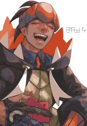 Rule 34 | 1boy, absurdres, black gloves, black hair, closed eyes, commentary, dark-skinned male, dark skin, drawstring, ear piercing, earrings, fatalbug896, gen 4 pokemon, gloves, highres, holding, holding phone, hood, hood down, hoodie, jewelry, long sleeves, male focus, nintendo, open mouth, partially fingerless gloves, phone, piercing, pokemon, pokemon swsh, raihan (pokemon), rotom, rotom phone, short hair, sideburns, simple background, sitting, solo, spiked hair, stud earrings, symbol-only commentary, tears, teeth, tongue, two-sided hoodie, white background