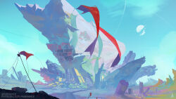 Rule 34 | aurahack, broken moon, building, cyberpunk, day, highres, moon, no humans, original, patreon username, ruins, scenery, watermark, web address