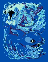 air_bubble arm_wrap bear blue_background blue_theme bubble claws eltalus_(rivals_of_aether) frog furry jmanvelez open_mouth orca orcane_(rivals_of_aether) ranno_(rivals_of_aether) rivals_of_aether water