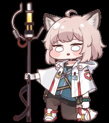 1girl animal_ears animated animated_gif arknights black_choker black_pantyhose black_skirt blank_eyes blue_vest chibi choker diyap_(style) fox_ears fox_girl fox_tail full_body gloves holding holding_staff hood hood_down hooded_jacket infection_monitor_(arknights) jacket kimin3424 material_growth medium_hair miniskirt open_mouth oripathy_lesion_(arknights) pantyhose pink_hair shoes simple_background skirt solo staff sussurro_(arknights) tail transparent_background variant_set vest white_gloves white_jacket white_shoes