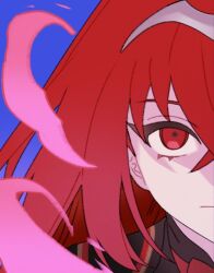 1girl crossed_bangs dark_persona dr_metagross female_alear_(fell_dragon)_(fire_emblem) female_alear_(fire_emblem) female_alear_(red_days_past)_(fire_emblem) fire_emblem fire_emblem_engage highres looking_at_viewer nintendo official_alternate_color official_alternate_eye_color official_alternate_hair_color red_aura red_eyes red_hair solo tiara