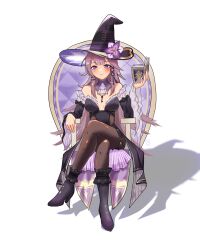 Rule 34 | 1girl, absurdres, black boots, black dress, black pantyhose, book, boots, breasts, brown hair, commentary request, crossed legs, dress, ejpytr, hat, herta (honkai: star rail), highres, holding, holding book, honkai: star rail, honkai (series), jewelry, key, key necklace, long hair, looking at viewer, medium breasts, necklace, on chair, pantyhose, purple eyes, simple background, sitting, smile, solo, the herta (honkai: star rail), very long hair, white background, witch hat