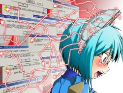 1girl 2k-tan blue_eyes blush drooling electricity error_message female_focus glasses hacking microsoft_windows mind_rape os-tan saliva solo tears v-zen windows_2000 windows_classic