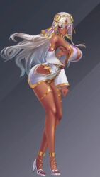 1girl 3d action_taimanin alternate_costume animated blue_eyes breasts cleavage dark_elf dress earrings eleonor_(taimanin_rpgx) elf high_heels highleg highleg_panties highres huge_breasts jewelry lilith-soft long_hair official_alternate_costume panties pointy_ears pubic_tattoo revealing_clothes short_dress simple_background smile solo sound tagme taimanin_(series) taimanin_rpgx tattoo thong underwear very_long_hair video wide_hips