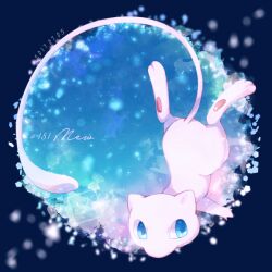 blue_eyes colored_skin floating full_body gen_1_pokemon kotori_(lycka) legendary_pokemon mew_(pokemon) mythical_pokemon nintendo no_humans pink_skin pokemon pokemon_(creature) solo tail