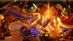 Rule 34 | 2girls, absurdres, aiguillette, aijou karen, belt, belt buckle, brown belt, brown hair, buckle, chinese commentary, city lights, cityscape, closed eyes, closed mouth, commentary request, crown, face-to-face, facing another, fingernails, from side, fur-trimmed jacket, fur trim, glowing, hand on another&#039;s face, hand up, highres, holding, holding sword, holding weapon, jacket, jacket on shoulders, kagura hikari, leaning forward, long hair, long sleeves, looking at another, miniskirt, multiple girls, night, night sky, one side up, outdoors, parted lips, pleated skirt, possibility of puberty (sword), purple jacket, purple skirt, red eyes, red jacket, red sash, red sleeve cuffs, rope, sash, short hair, shoujo kageki revue starlight, shoulder sash, single horizontal stripe, skirt, sky, sparkle, sparkle hair ornament, star (sky), star (symbol), sword, tassel, tokyo tower, waist cape, weapon, wu huo (nor020113), yellow sash