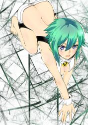 Rule 34 | 1girl, aquarion (series), artist request, ass, ass cutout, breasts, butt crack, cleavage, clothing cutout, green hair, large breasts, short hair, shorts, tagme, zessica wong