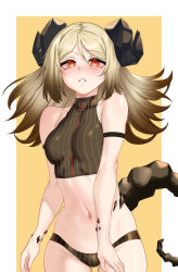 1girl arknights blush breasts highres ifrit_(arknights) navel nyamota panties solo underwear