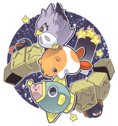 bird block_(object) blue_eyes coo_(kirby) dark_matter_(kirby) door fish flying full_body gooey_(kirby) hamster kine_(kirby) kirby kirby_(series) nintendo no_humans ocean_sunfish rick_(kirby) simple_background star_(symbol) tetori white_background