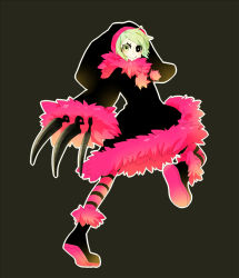 1girl am596kyou bad_id bad_pixiv_id black_eyes claws dogs:_bullets_&amp;_carnage female_focus full_body green_hair heterochromia long_sleeves luki pantyhose short_hair simple_background solo striped_clothes striped_pantyhose yellow_eyes