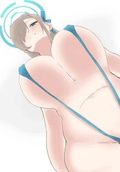 1girl animated asuna_(blue_archive) blonde_hair blue_archive blue_eyes blue_halo blue_ribbon blue_slingshot_swimsuit bouncing_breasts breasts brown_hair covered_erect_nipples groin hair_over_one_eye hair_ribbon halo huge_breasts navel ribbon slingshot_swimsuit smile stomach swimsuit tagme thighs underboob video walking wide_hips