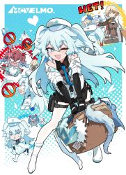 4girls anal_beads anal_tail anger_vein angry bare_shoulders beret black_gloves black_skirt blank_eyes blonde_hair blue_background blue_eyes blue_hair blue_necktie blush boots braid butt_plug chibi coat colphne_(girls&#039;_frontline_2) commentary english_text fake_tail fang florence_(girls&#039;_frontline_2) full_body girls&#039;_frontline girls&#039;_frontline_2:_exilium gloves groza_(girls&#039;_frontline_2) hat heart heart-shaped_pupils high_heel_boots high_heels highres holding holding_suitcase jacket long_hair meme miharu_(cgsky) multiple_girls multiple_views necktie nurse_cap nyet!_(meme) off_shoulder one_eye_closed open_clothes open_coat open_mouth orange_eyes ots-14_(girls&#039;_frontline) pa-15_(girls&#039;_frontline) peaked_cap pouch red_eyes russian_text shirt skin_fang skirt suitcase symbol-only_commentary symbol-shaped_pupils tail twin_braids vepley_(girls&#039;_frontline_2) white_background white_boots white_coat white_hat white_jacket white_shirt