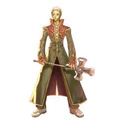 1boy 2000s_(style) abs black_coat brown_pants closed_mouth coat cross cross_necklace full_body gold_trim grey_eyes grey_shoes highres jewelry large_cross long_sleeves looking_to_the_side male_focus multicolored_coat myung-jin_lee necklace official_art open_clothes open_coat pants priest_(ragnarok_online) ragnarok_online red_coat shoes short_bangs short_hair simple_background smile solo standing tachi-e tan transparent_background two-tone_coat very_short_hair white_hair