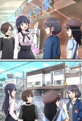 1boy 3girls absurdres bags_under_eyes black_hair boku_no_kokoro_no_yabai_yatsu brown_eyes hat height_difference highres ichikawa_kyoutarou kuroki_tomoko long_hair low_twintails multiple_girls omachi_(slabco) tall_female tamura_yuri twintails watashi_ga_motenai_no_wa_dou_kangaetemo_omaera_ga_warui! yamada_anna
