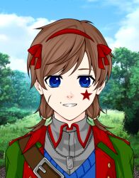blue_hair brown_hair countryhumans hair_ribbon military_uniform ribbon yugoslavia