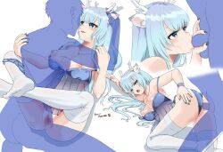 1boy anal animal_ear_fluff animal_ears antlers artist_request blue_eyes blue_hair breasts breasts_out censored deer_antlers deer_girl fellatio hakushika_iori horns large_breasts mosaic_censoring nipple_stimulation oral phase_connect sex vaginal virtual_youtuber