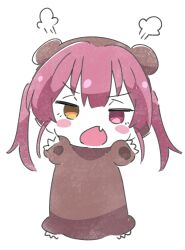 Rule 34 | 1girl, angry, animal costume, animal ears, bear costume, bear ears, blush stickers, chibi, chibi only, fang, heterochromia, hololive, houshou kumarine, houshou marine, ixy, jitome, long hair, looking at viewer, open mouth, red eyes, red hair, simple background, skin fang, solo, v-shaped eyebrows, virtual youtuber, white background