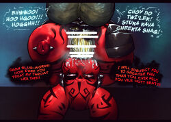 ! !! 1boy 1girl :&gt;= alien breast_press breasts breasts_squeezed_together colored_skin completely_nude darth_talon deepthroat english_text fellatio hetero highres huge_breasts interspecies large_breasts lying moaning nipple_piercing nipples nude on_back oral piercing red_eyes red_skin rolling_eyes saliva size_difference star_wars tattoo tears testicles thinking twi&#039;lek vante_light