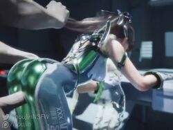 1boy 1girl 3d animated ass black_hair bodysuit bouncing_ass breasts clothed_female_nude_male doggystyle eve_(stellar_blade) gloves grabbing_another&#039;s_hair green_bodysuit huge_ass long_hair noujin nude penis planet_diving_suit_(7th)_(stellar_blade) ponytail sex sex_from_behind standing stellar_blade tagme vaginal video wide_hips