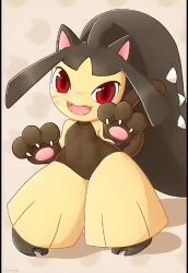 1girl :d animal_hands animal_print animated cat_print collarbone color_guide commentary english_commentary fangs female_focus game_freak gen_3_pokemon gloves hands_up looking_at_viewer making-of mawaifu mawile navel nintendo open_mouth paw_gloves pigeon-toed pokemon pokemon_(creature) print_background red_eyes smile solo standing tagme tongue video white_background