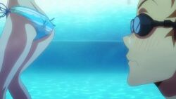 1girl animated anime_screenshot ass ass_focus bikini blue_bikini highres kanojo_okarishimasu kinoshita_kazuya kneepits mizuhara_chizuru orange_hair pool side-tie_bikini_bottom sound swimsuit tagme thighs underwater video wide_hips