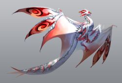 0vjv03087ff absurdres colored_skin dragon full_body gradient_wings grey_background highres horns long_tail monster monster_focus multicolored_wings multiple_animal_ears no_humans original red_horns red_wings signature simple_background solo spiked_tail tail western_dragon white_skin white_wings wings