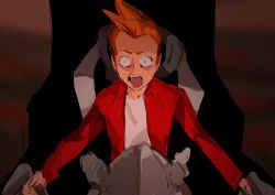 1boy absurdres the_end_of_evangelion highres neon_genesis_evangelion open_mouth orange_hair parody philip_j_fry rosygloomart solo teeth