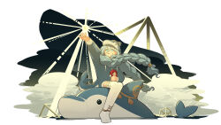 Rule 34 | 1girl, 37 (reverse:1999), :o, absurdres, alternate costume, anklet, arm up, black sky, blue eyes, blue hair, braid, character doll, cloud, daku k, doll, dolphin costume, floating hair, full body, geometric solid, hair between eyes, hair over shoulder, hand up, highres, holding, holding doll, jewelry, long hair, looking up, no shoes, reverse:1999, revision, sitting, sky, solo, sophia (reverse:1999), stuffed animal, stuffed dolphin, stuffed toy, sunburst, thighhighs, twin braids, very long hair, water, white background, white thighhighs