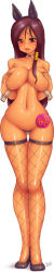 Rule 34 | 1girl, animal ears, bad anatomy, blush, bow, bowtie, breast hold, breasts, breasts squeezed together, cat ears, cover, cover page, covering breasts, covering privates, curvy, dark-skinned female, dark skin, dead or alive, female focus, fishnet thighhighs, fishnets, frown, g-string, high heels, highres, hip focus, huge breasts, kokoro (doa), legs, long hair, long image, mashitaka, narrow waist, navel, open mouth, panties, pink eyes, poorly drawn, pumps, purple eyes, purple hair, rabbit ears, rabbit girl, simple background, skindentation, solo, tall image, tecmo, thigh gap, thighhighs, thong, toned, toned female, topless female, underwear, wide hips, wrist cuffs