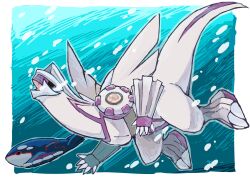 claws commentary_request commission creatures_(company) donki_(yeah) fangs game_freak gen_3_pokemon gen_4_pokemon highres hollow_eyes kyogre legendary_pokemon nintendo no_humans no_pupils open_mouth palkia pokemon pokemon_(creature) pokemon_focus skeb_commission swimming underwater water