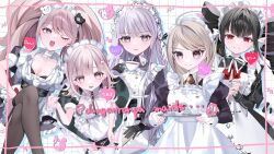 1girl :d ;o ahoge akamatsu_kaede animal_print apron bear_hair_ornament bell bell_earrings black_dress black_gloves black_hair black_ribbon black_shoes blonde_hair bow braid breasts brown_hair brown_thighhighs butterfly_print celestia_ludenberg cleavage closed_mouth collared_dress contrast_collar cup danganronpa:_trigger_happy_havoc danganronpa_(series) danganronpa_v3:_killing_harmony dress drill_hair ear_bow earrings enoshima_junko feet_out_of_frame fortissimo frills from_above galaga garter_straps gloves grey_eyes grey_hair grin hair_bow hair_ornament hair_ribbon hanahusa hand_up handheld_game_console highres holding holding_cup holding_handheld_game_console jewelry juliet_sleeves kirigiri_kyoko large_breasts long_hair long_sleeves looking_at_viewer maid maid_apron maid_headdress medium_hair monokuma monomi_(danganronpa) musical_note musical_note_hair_ornament nail_polish nanami_chiaki neck_ribbon necktie official_alternate_costume one_eye_closed open_mouth orange_necktie outdoors pink_eyes pink_ribbon plate puffy_short_sleeves puffy_sleeves red_eyes ribbon shoes short_sleeves sitting smile solo spaceship_hair_ornament tea teeth thighhighs twin_drills twintails upper_teeth_only white_apron white_bow white_thighhighs