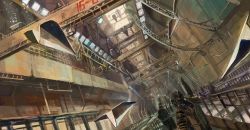 2boys astronaut bad_id bad_pixiv_id denchou dutch_angle hangar multiple_boys original paper_airplane science_fiction