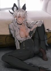 1girl artist_request breasts cleavage horns large_breasts looking_at_viewer one_eye_closed source_request tagme wuthering_waves zani_(wuthering_waves)