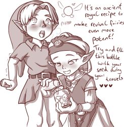 1boy 2girls aged_down belt bottle bracelet breath kodomo_doushi crade cum cum_in_container dress drooling english_text erection eyebrows eyelashes fairy forehead foreskin gem greyscale hand_on_another&#039;s_head handjob hat heart highres holding holding_bottle jewelry layered_sleeves link loli long_sleeves looking_at_penis monochrome mouth_drool multiple_girls navi necklace nintendo no_male_underwear open_mouth parted_bangs penis penis_milking pointy_ears princess_zelda short_hair shota small_penis standing talking testicles the_legend_of_zelda the_legend_of_zelda:_ocarina_of_time trembling triforce tunic uncensored veil young_link young_zelda