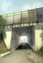 Rule 34 | absurdres, cloud, cloudy sky, day, grate, highres, mononoke (empty), no humans, original, outdoors, road, scenery, sewer grate, shade, sky, tunnel