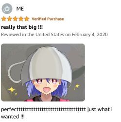 +_+ 1girl :d absurdres commentary cup_on_head english_commentary english_text highres looking_at_viewer open_mouth red_eyes smile solo star_(symbol) sukuna_shinmyoumaru toogeruu touhou upper_body